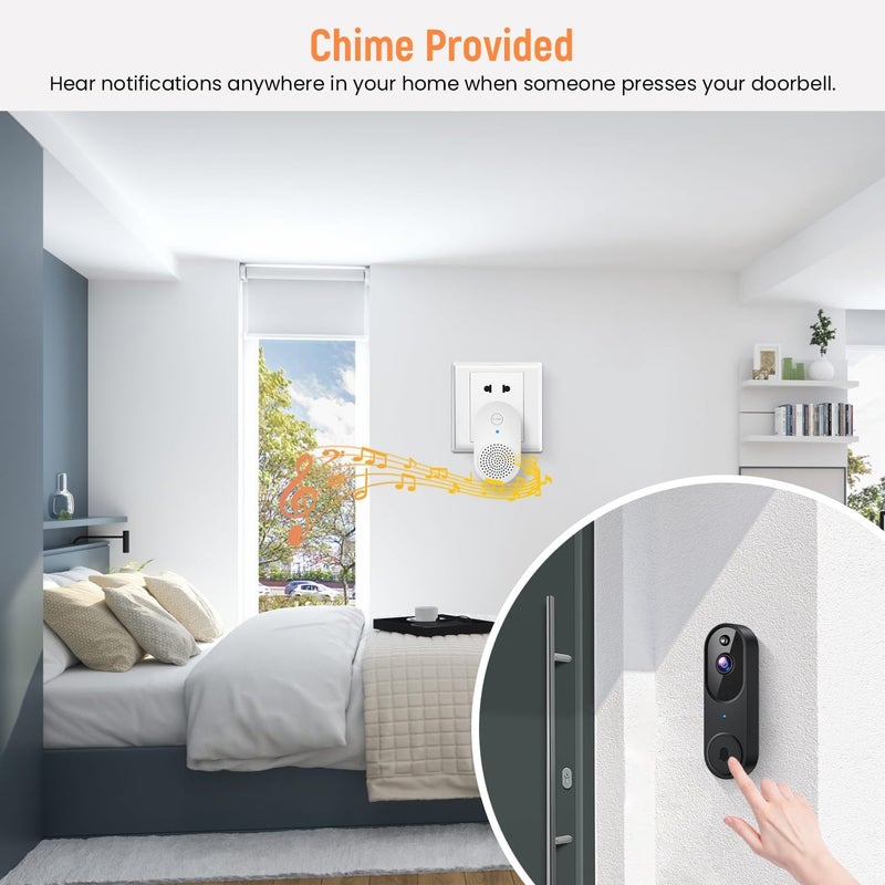 GridTera Smart Video Doorbell Camera Wireless, AI Human Detection and Instant Alerts, Night Vision, 2-Way Audio, Battery Powered, Cloud Storage Sold Seperately, 2.4G WiFi (Chime Included) - Image 5